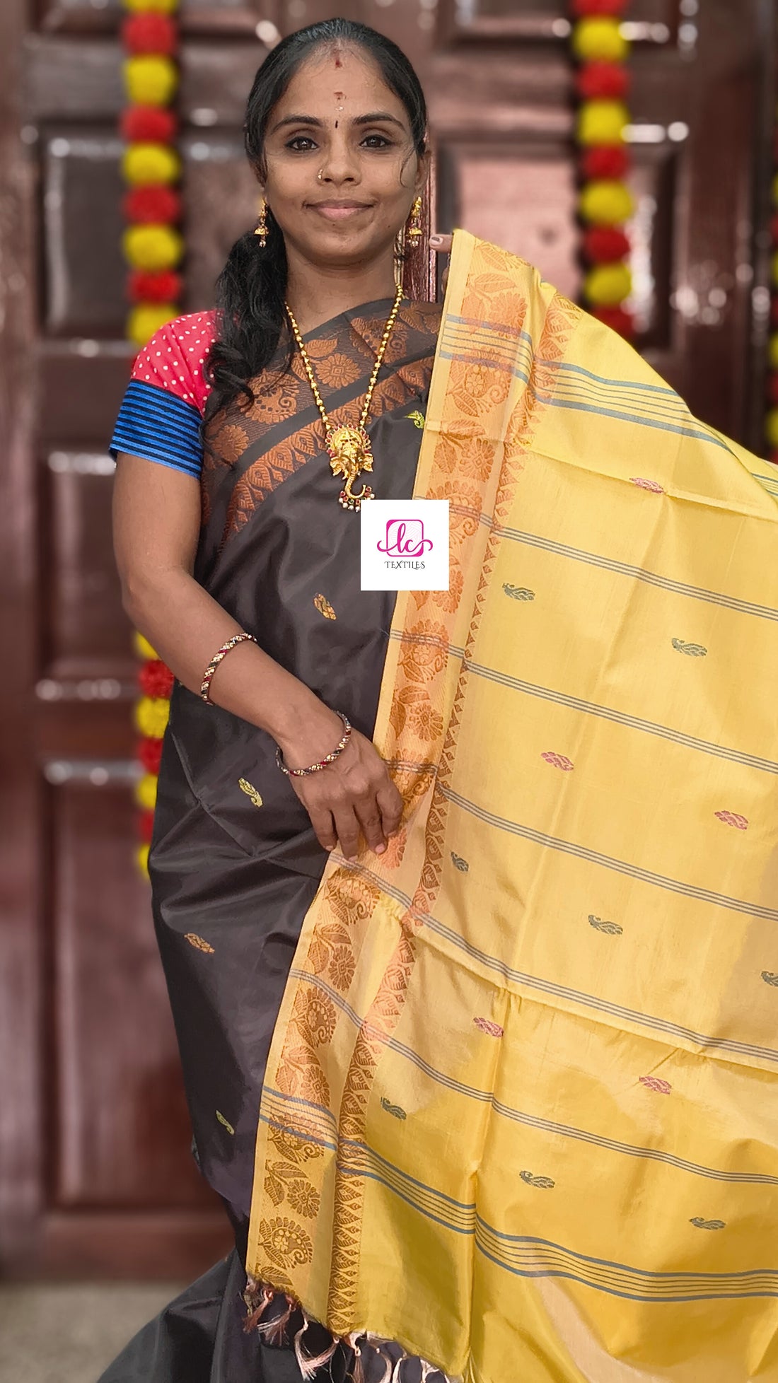 Banana pith silk saree -Deep charcoal -BPS16