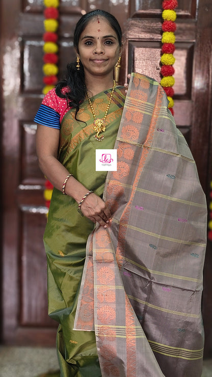 Banana pith silk saree -olive green-BPS19