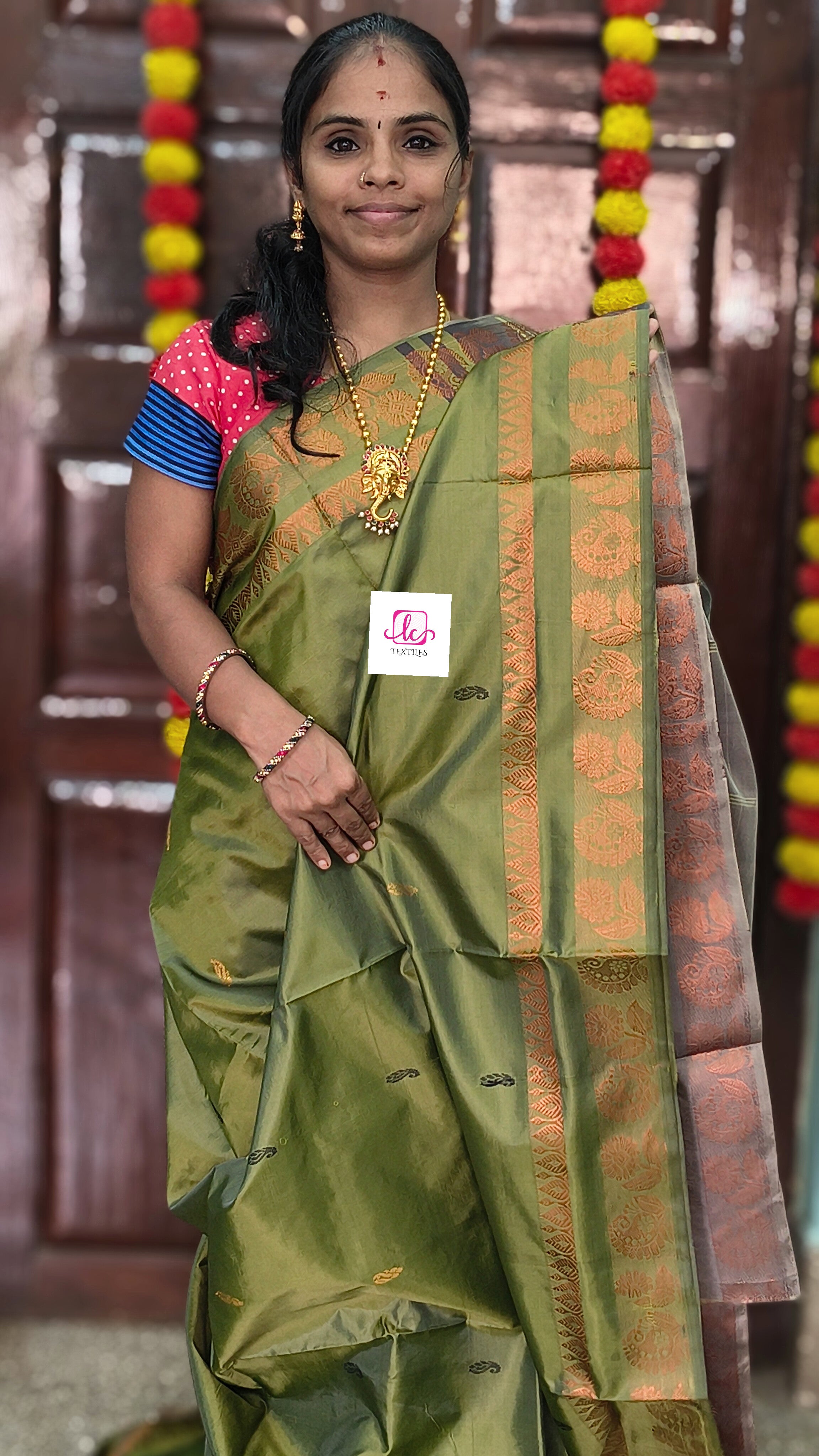 Banana pith silk saree -olive green-BPS19