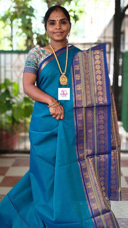 Kanchi Cotton - All Day Fusion -Rama green mixed dark blue- KCAF72