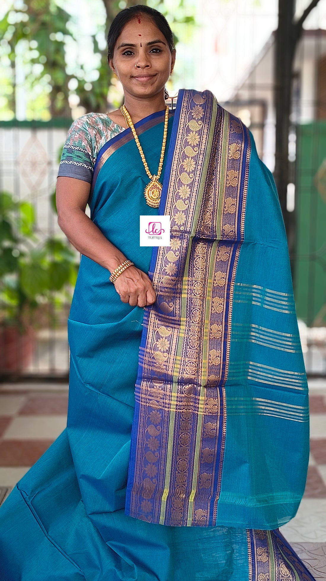 Kanchi Cotton - All Day Fusion -Rama green mixed dark blue- KCAF72