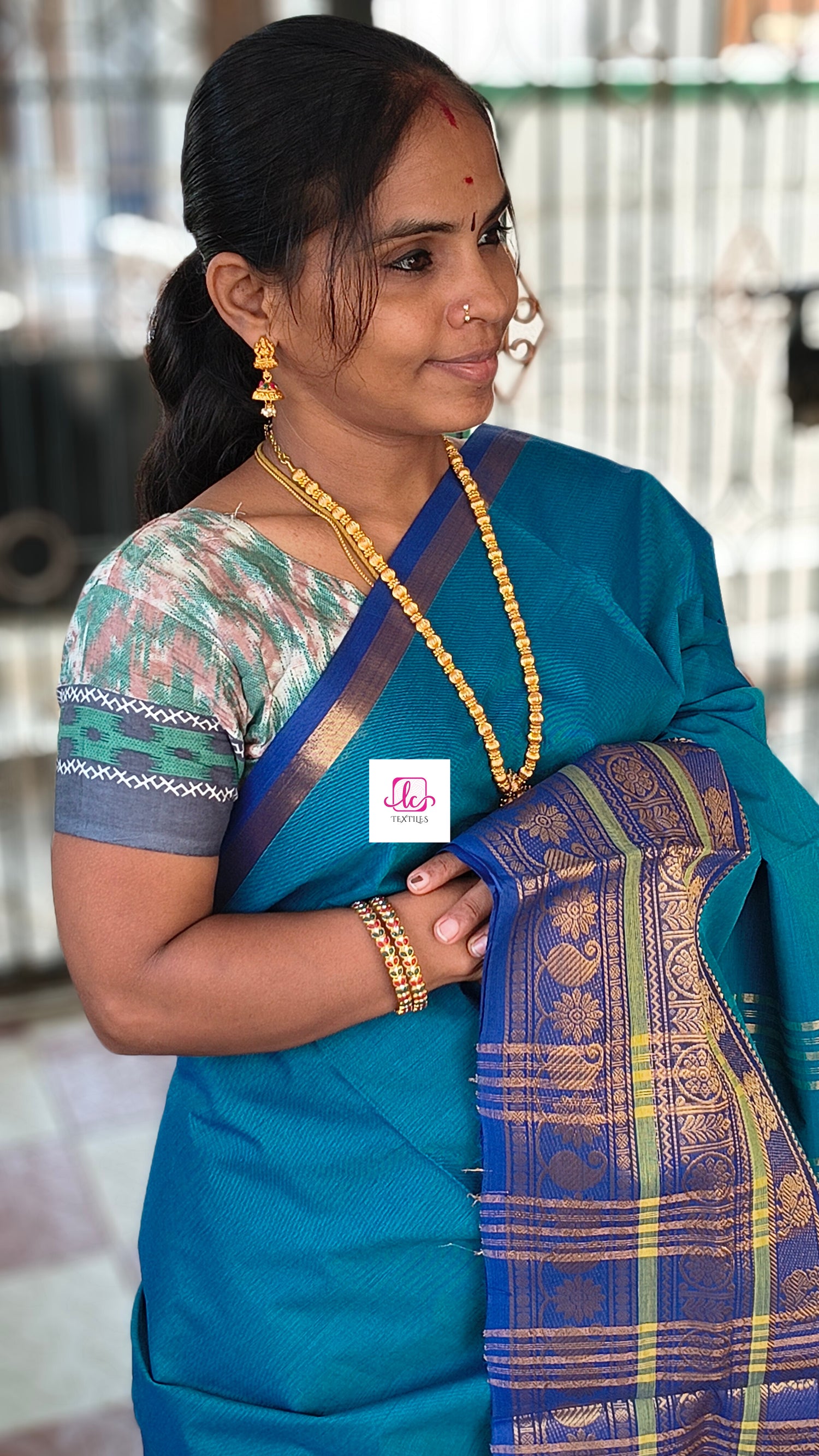 Kanchi Cotton - All Day Fusion -Rama green mixed dark blue- KCAF72