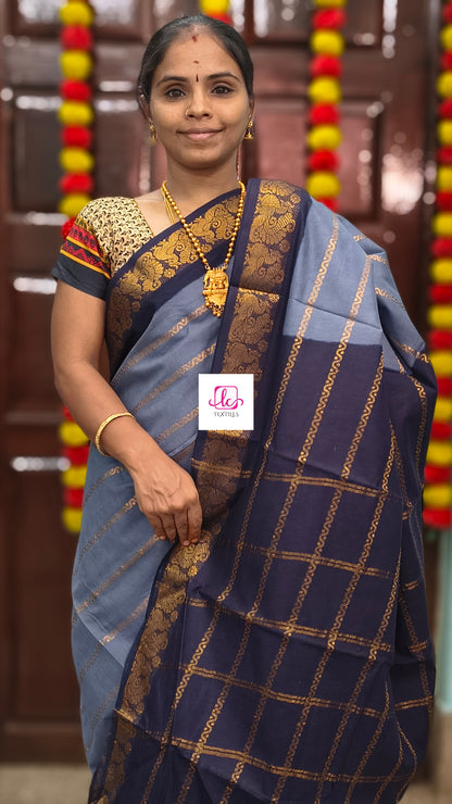 Madurai Sungudi Cotton - Veldhari- Bluish grey- MS74