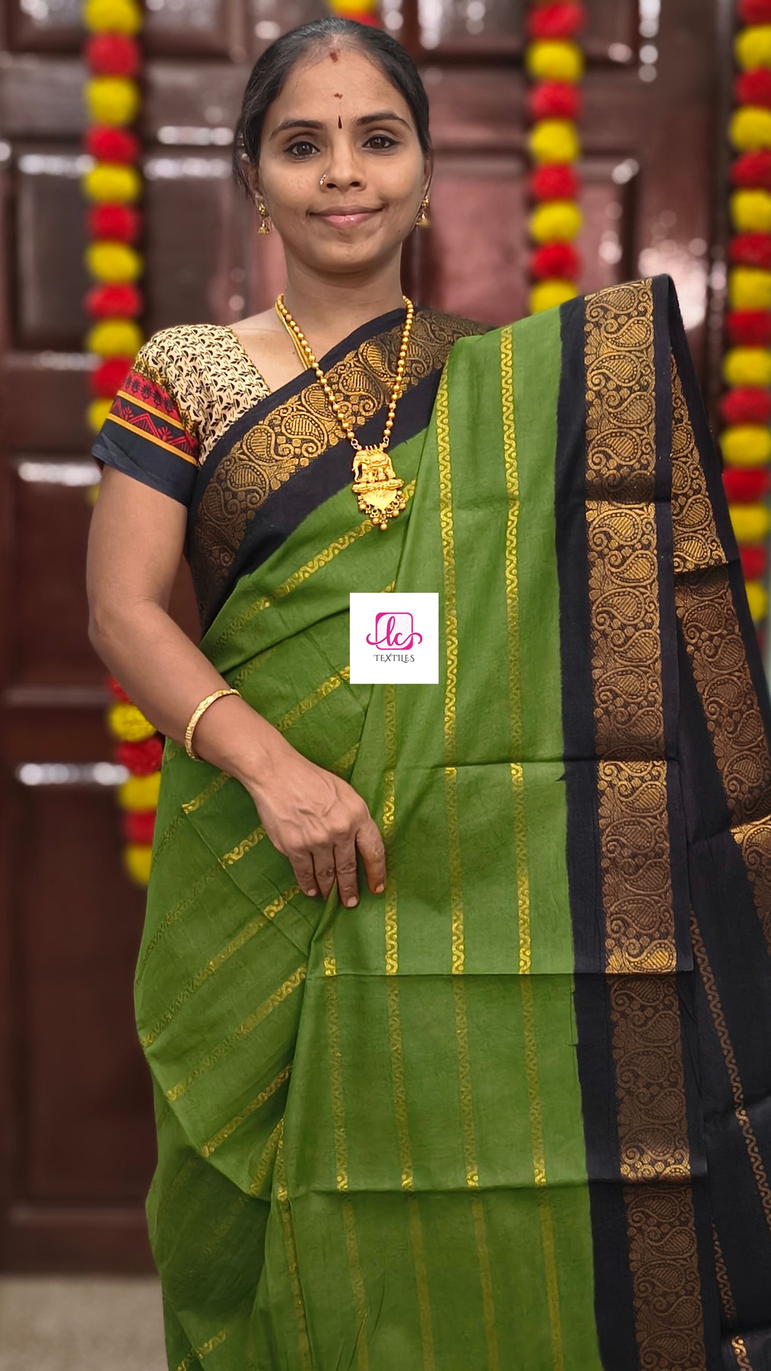 Madurai Sungudi Cotton - Veldhari- olive green- MS73