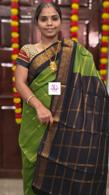 Madurai Sungudi Cotton - Veldhari- olive green- MS73
