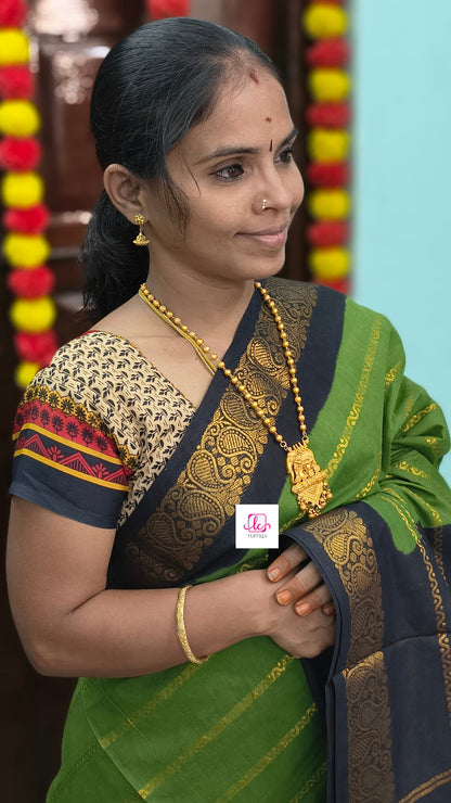 Madurai Sungudi Cotton - Veldhari- olive green- MS73