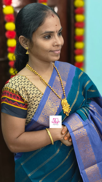 Madurai Sungudi Cotton - Veldhari- Peacock blue- MS72