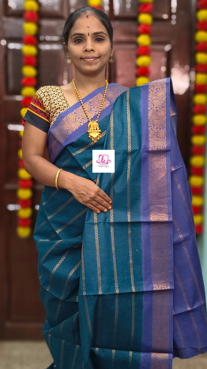 Madurai Sungudi Cotton - Veldhari- Peacock blue- MS72
