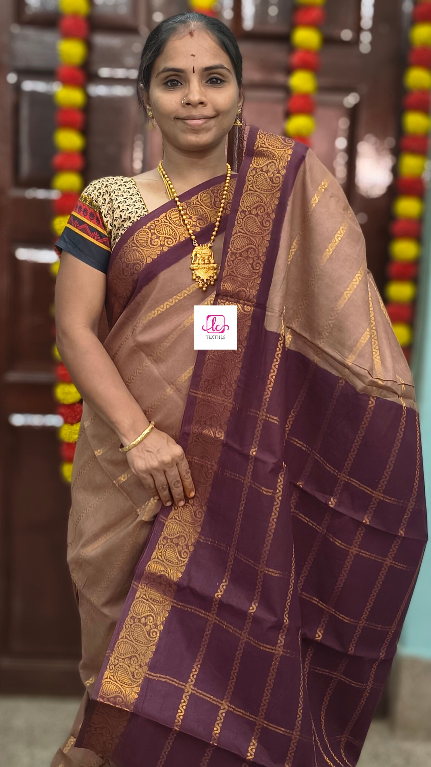 Madurai Sungudi Cotton - Veldhari-Mushroom Brown - MS90