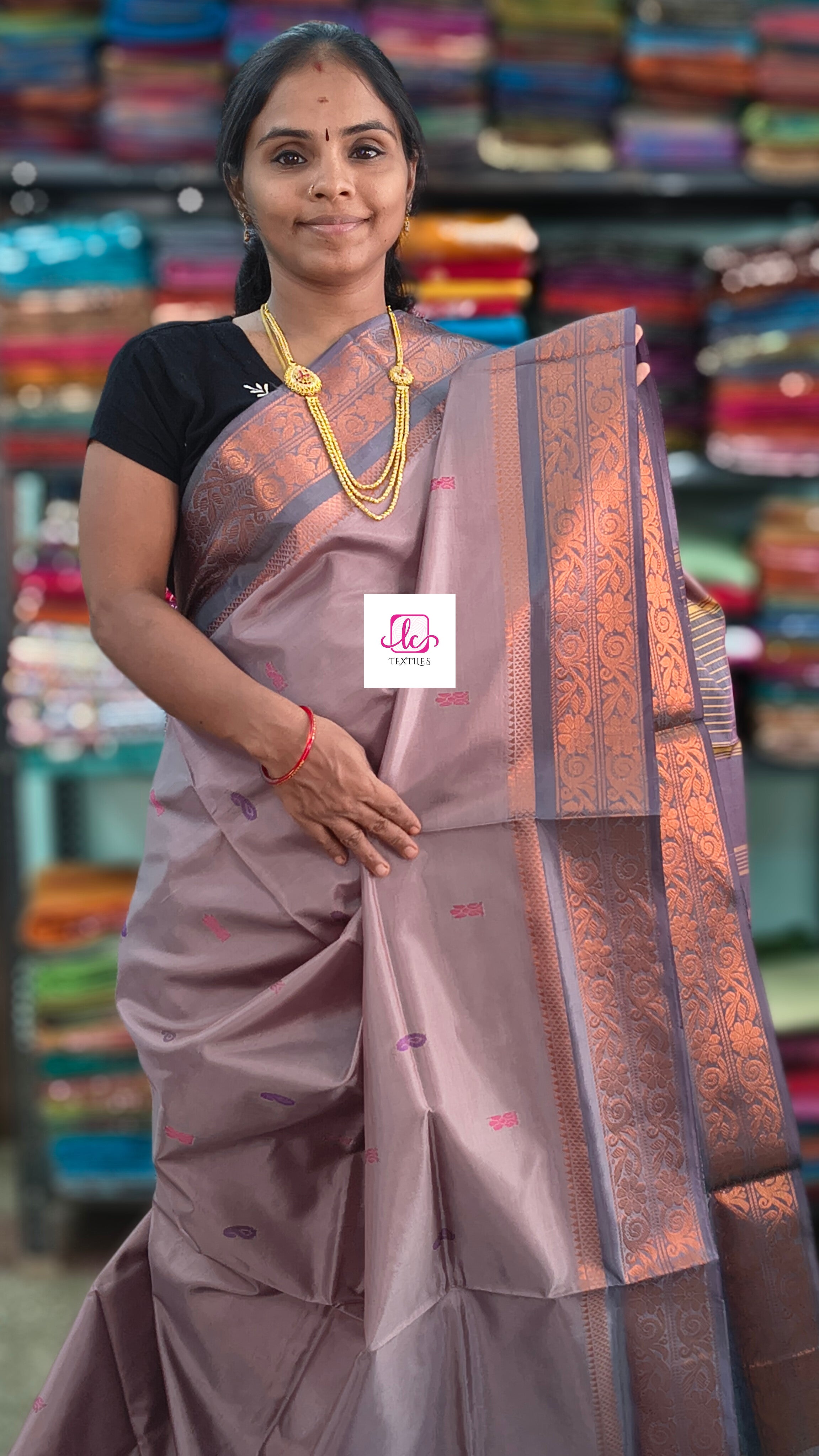 Banana pith silk saree - Dusty Mauve or Mushroom Grey -BPS34