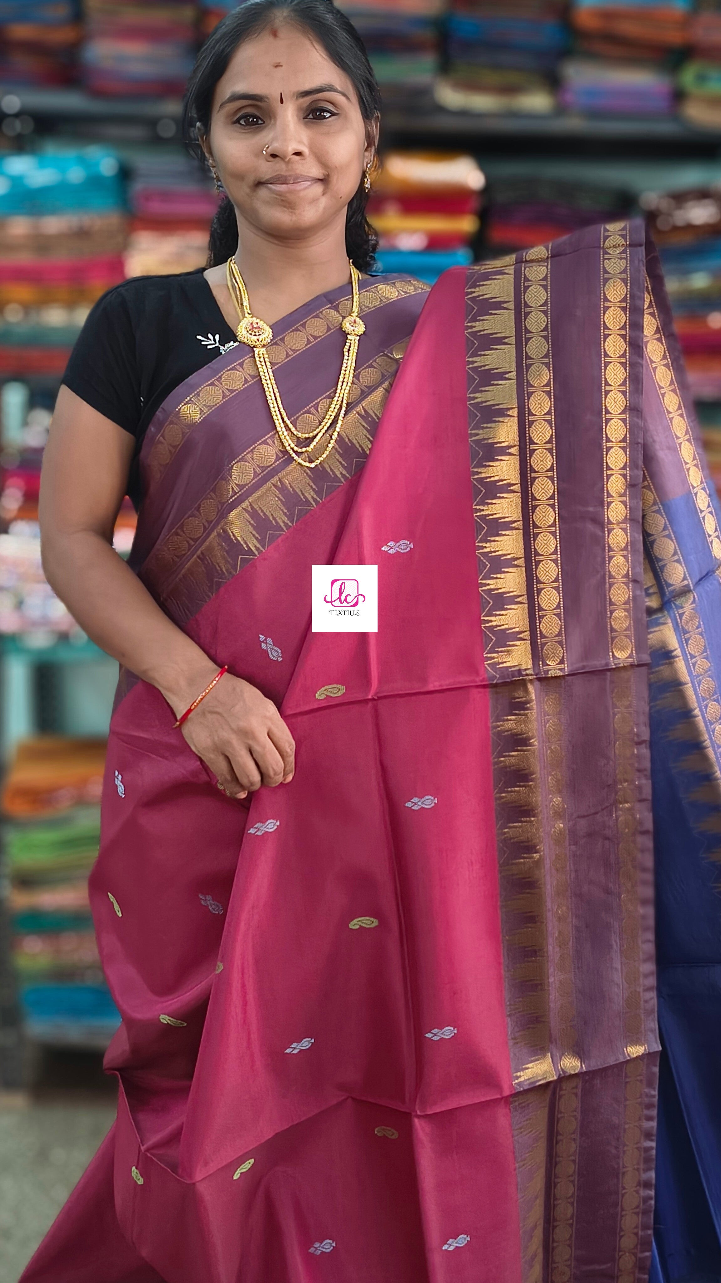 Banana pith silk saree - maroon mixed pink-BPS35