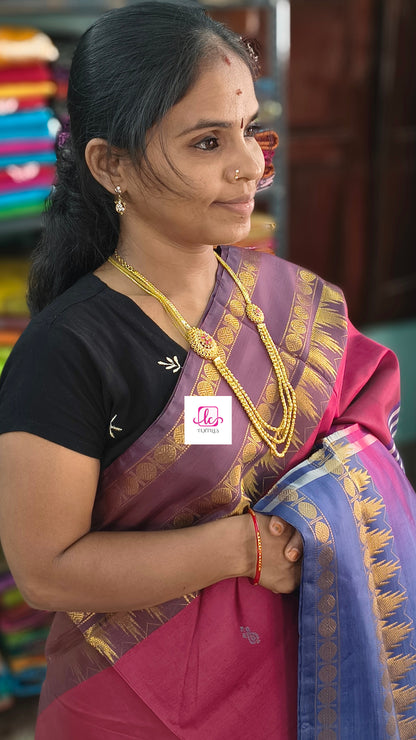 Banana pith silk saree - maroon mixed pink-BPS35
