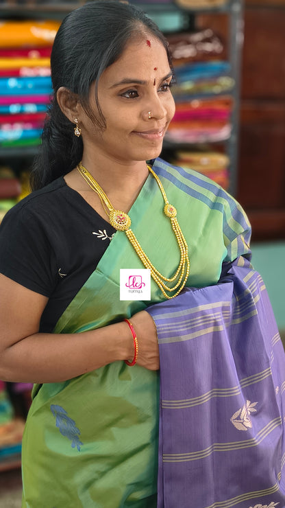 Banana pith silk saree -Sage Green (with a slight olive sheen) -BPS32