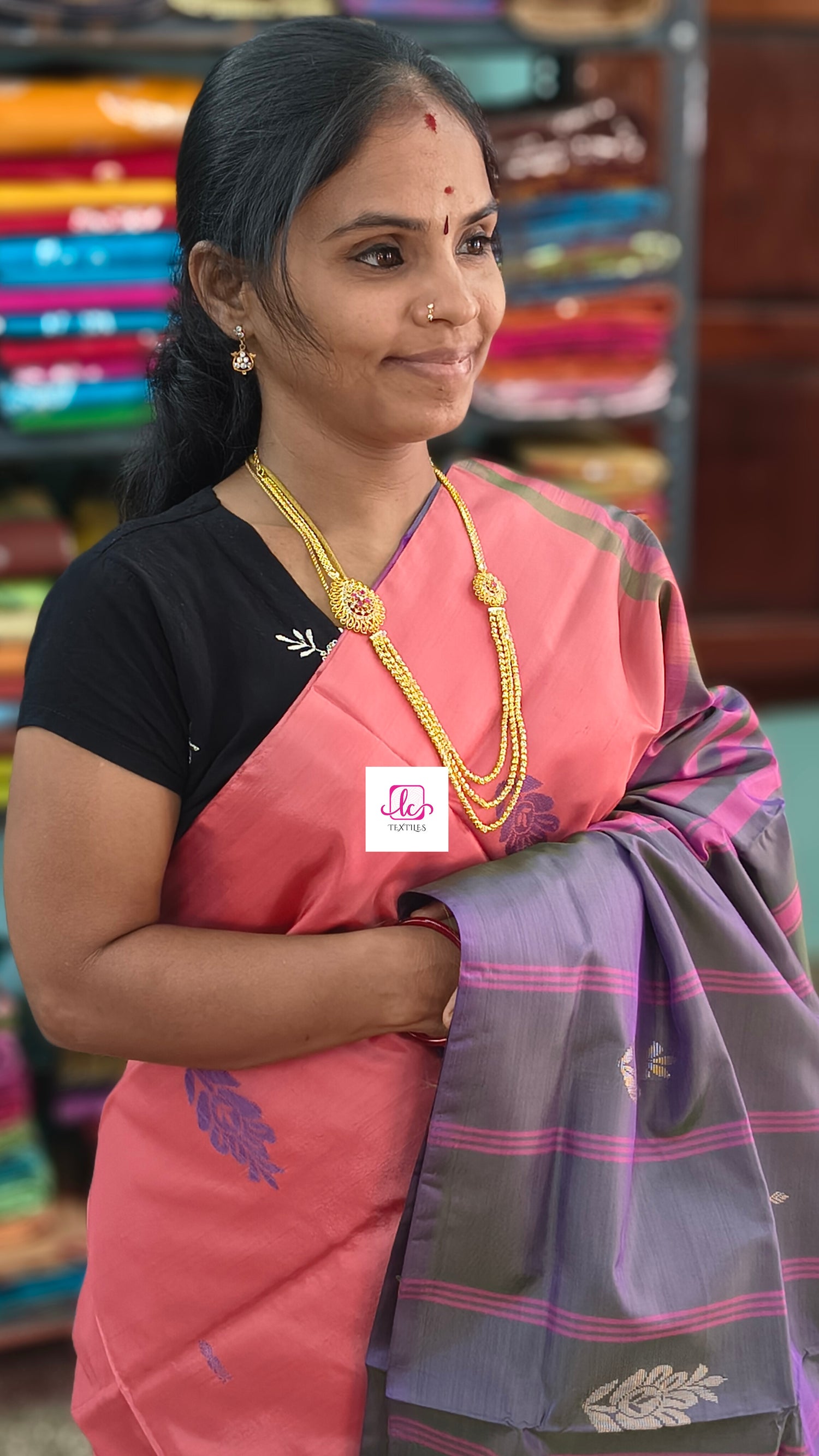 Banana pith silk saree -Salmon Pink / Coral Pink  -BPS33