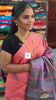 Banana pith silk saree -Salmon Pink / Coral Pink  -BPS33