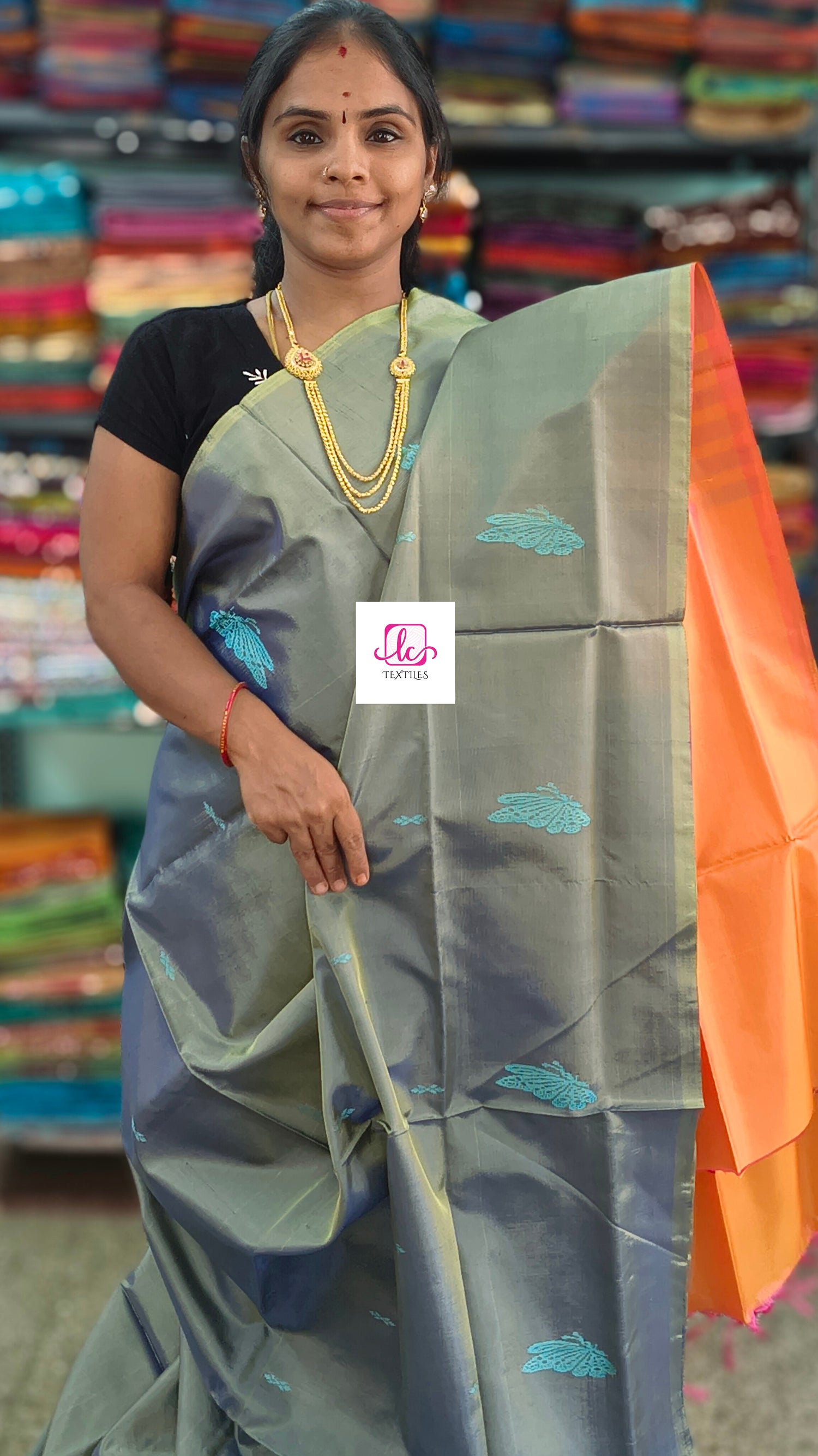 Banana pith silk saree -Smoky Grey / Ash Grey (with a slight Olive-Green undertone)-BPS27
