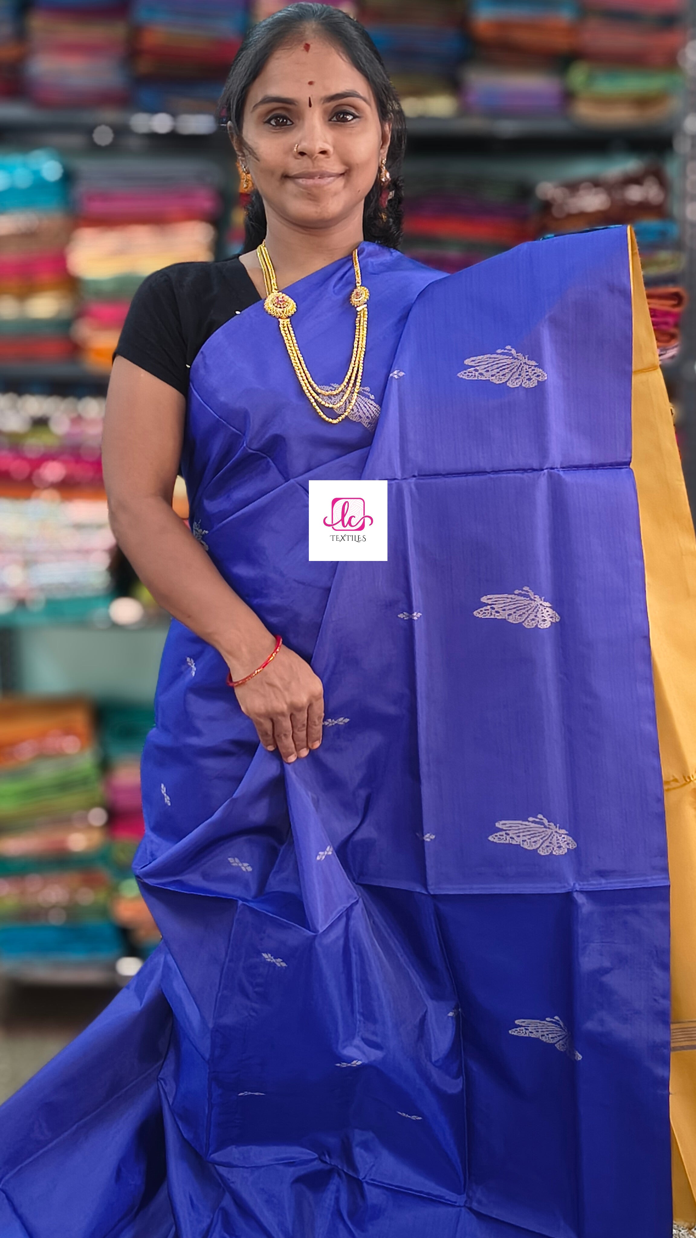 Banana pith silk saree -Blue-BPS22