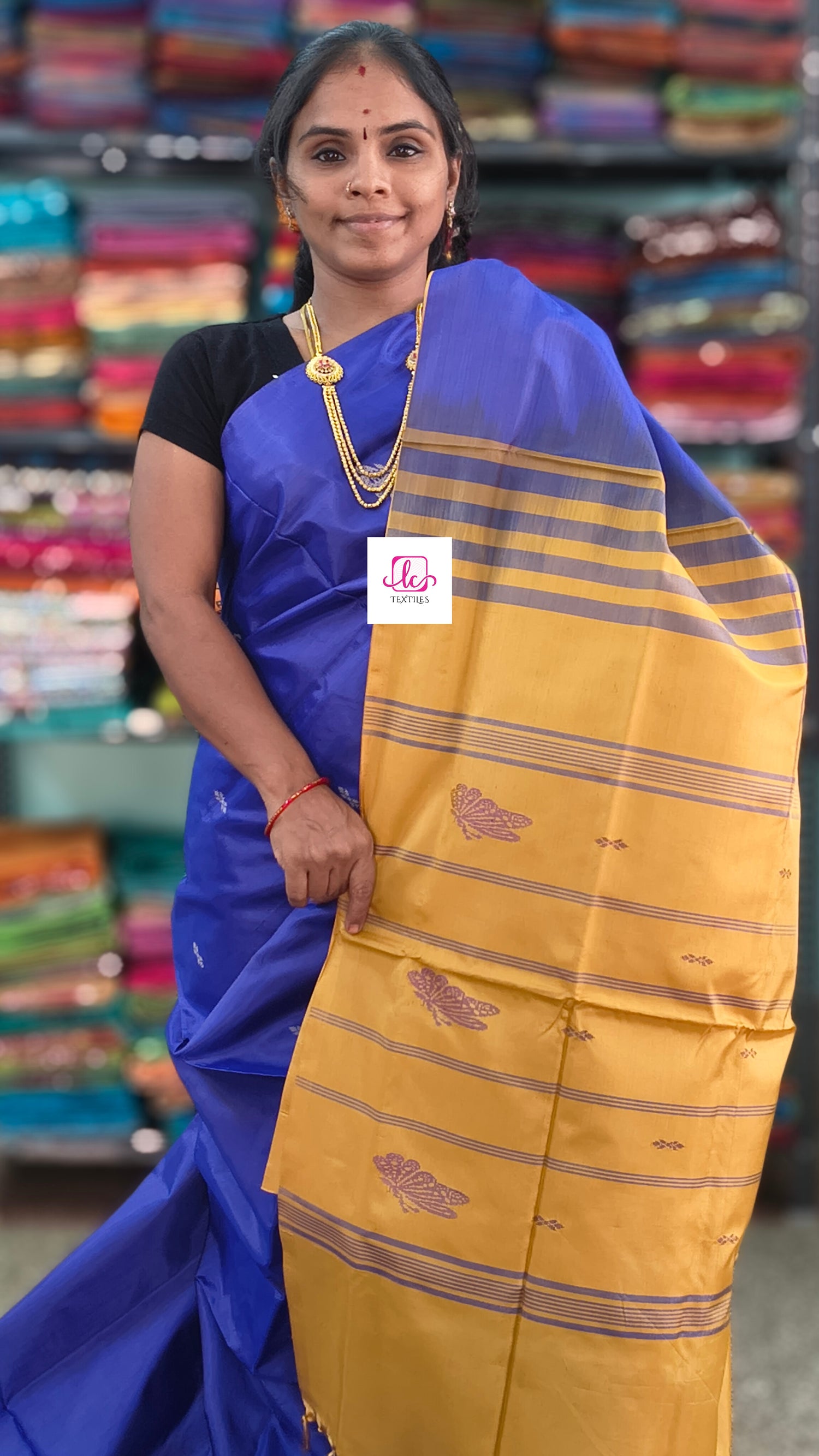 Banana pith silk saree -Blue-BPS22