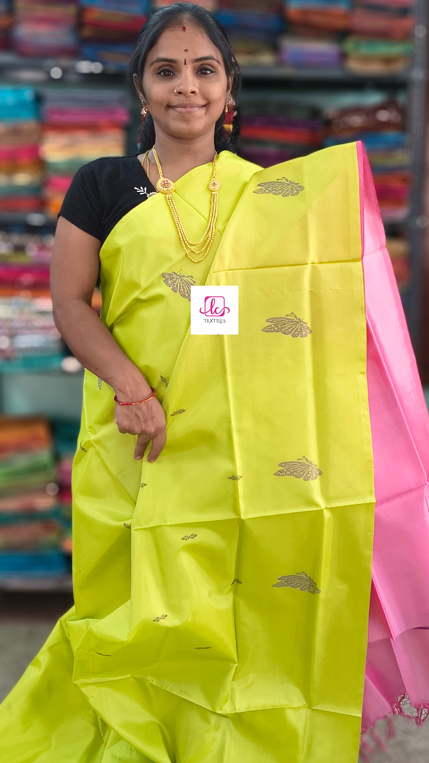 Banana pith silk saree -Neon green-BPS29