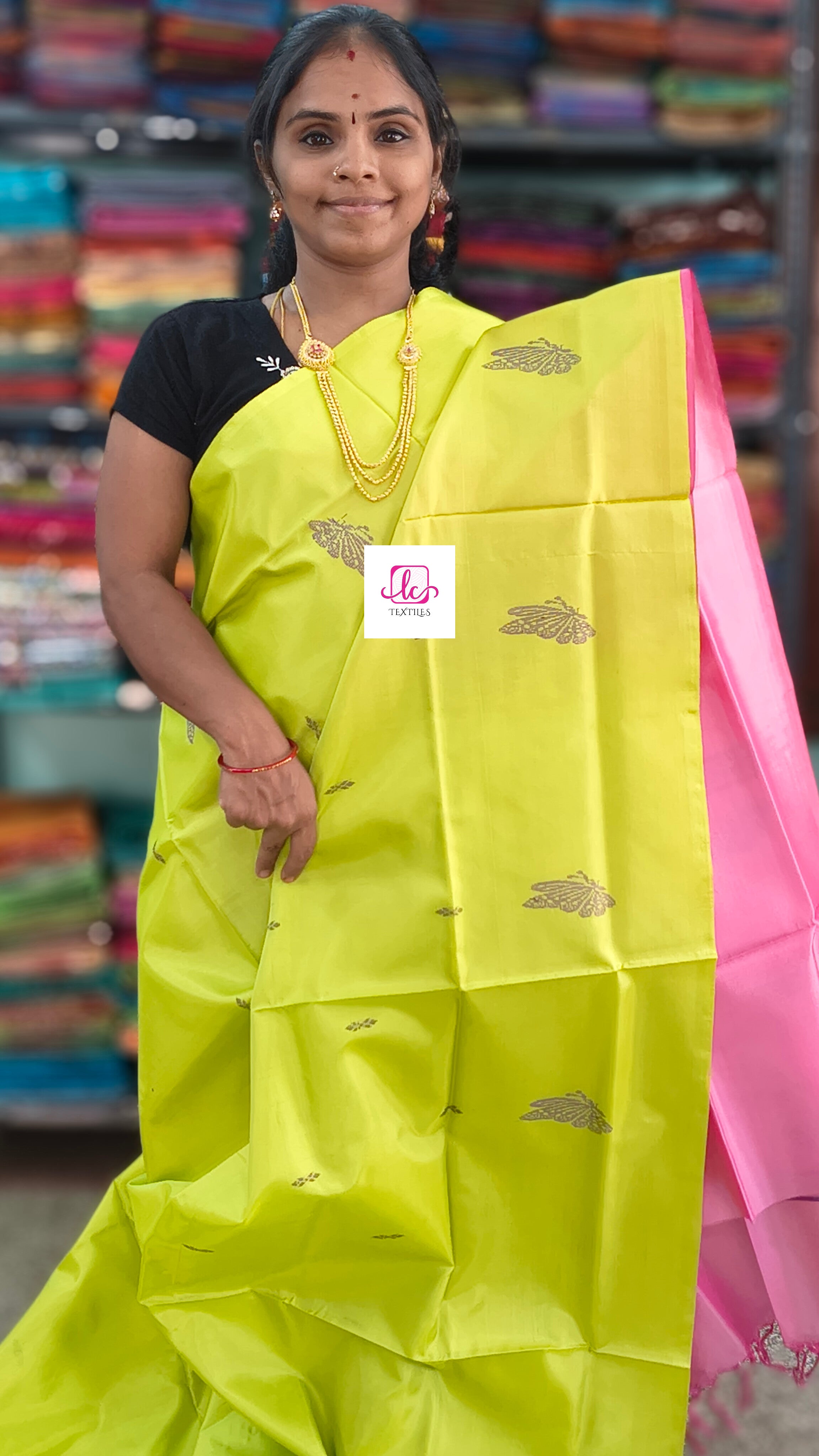 Banana pith silk saree -Neon green-BPS29