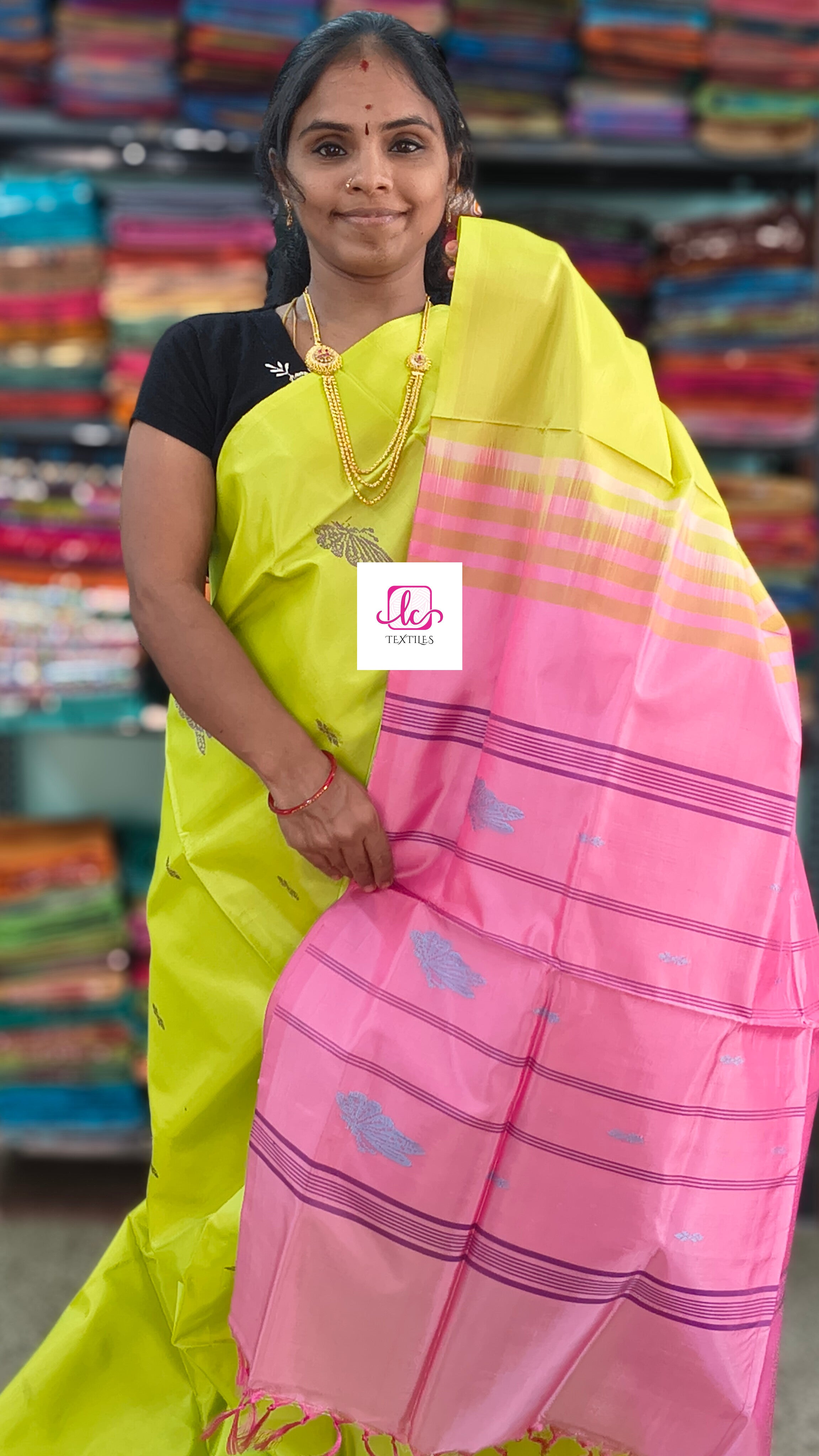 Banana pith silk saree -Neon green-BPS29