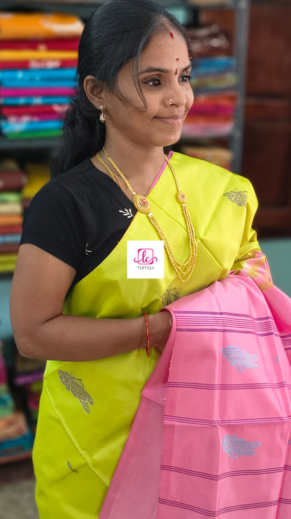 Banana pith silk saree -Neon green-BPS29