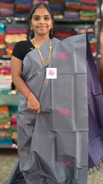 Banana pith silk saree -Grey-BPS26