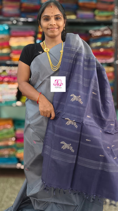 Banana pith silk saree -Grey-BPS26