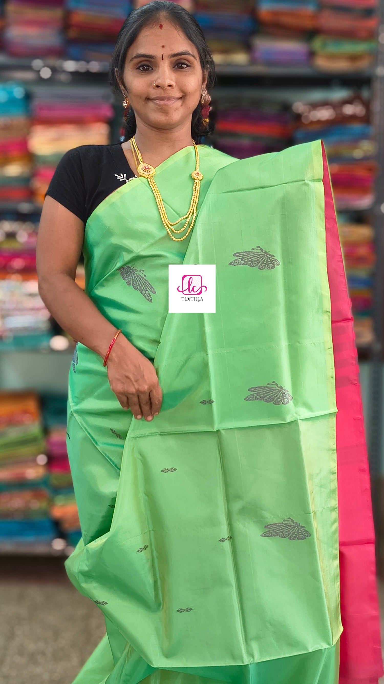 Banana pith silk saree -Pastal parrot green-BPS30
