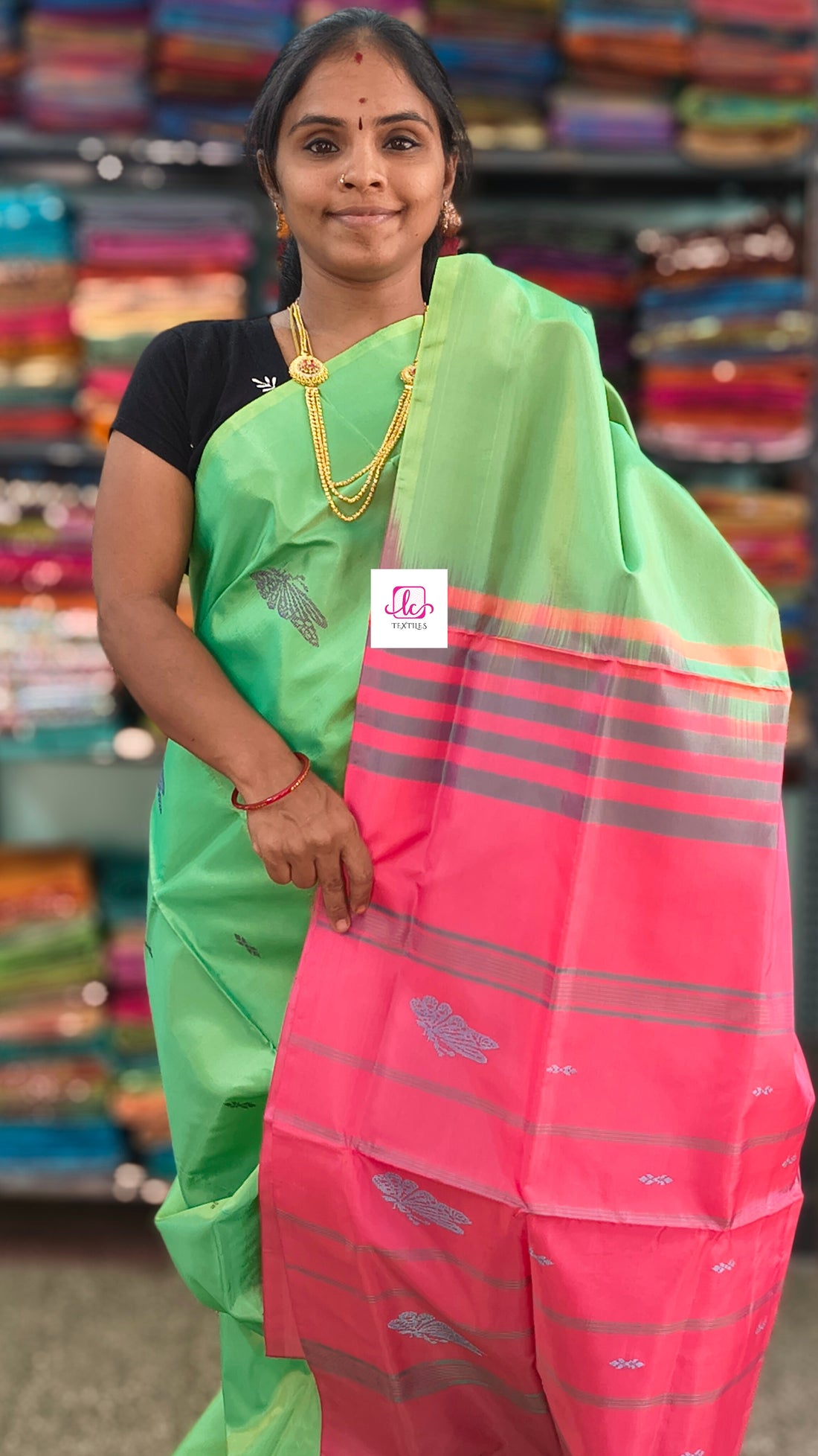 Banana pith silk saree -Pastal parrot green-BPS30