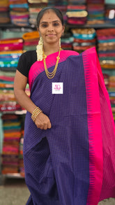 Kalyani cotton checks Royal blue mix pink 