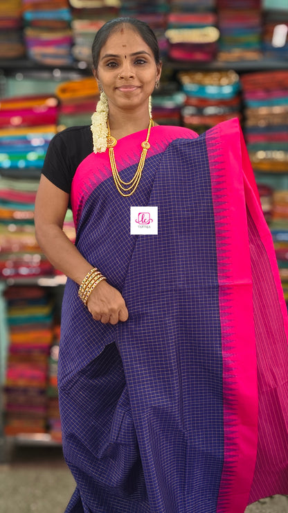 Kalyani cotton checks Royal blue mix pink 