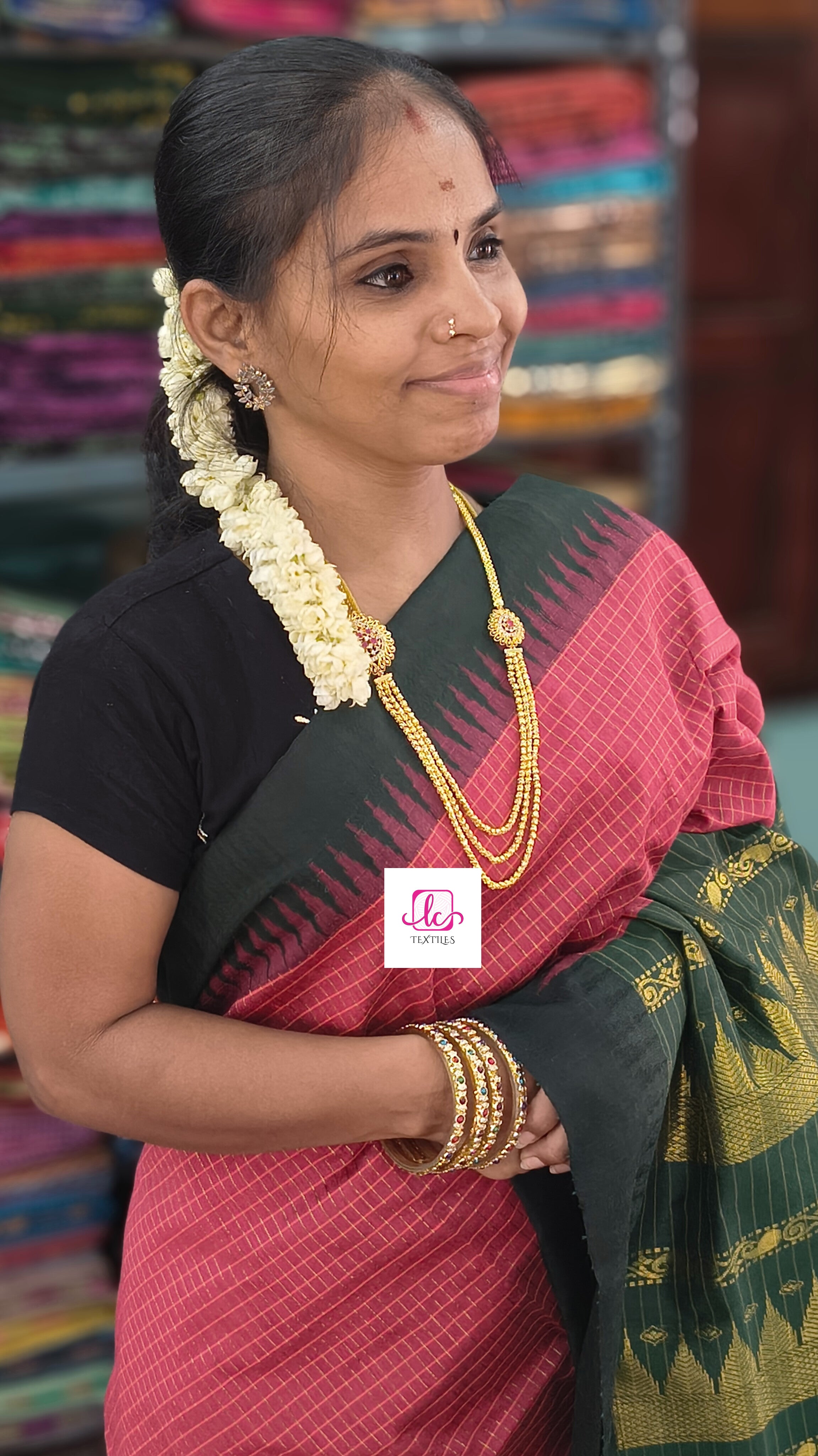 Kalyani cotton checks Deep coral peach