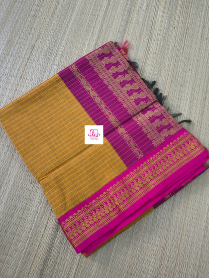 Kalyani cotton checks Mustard yellow