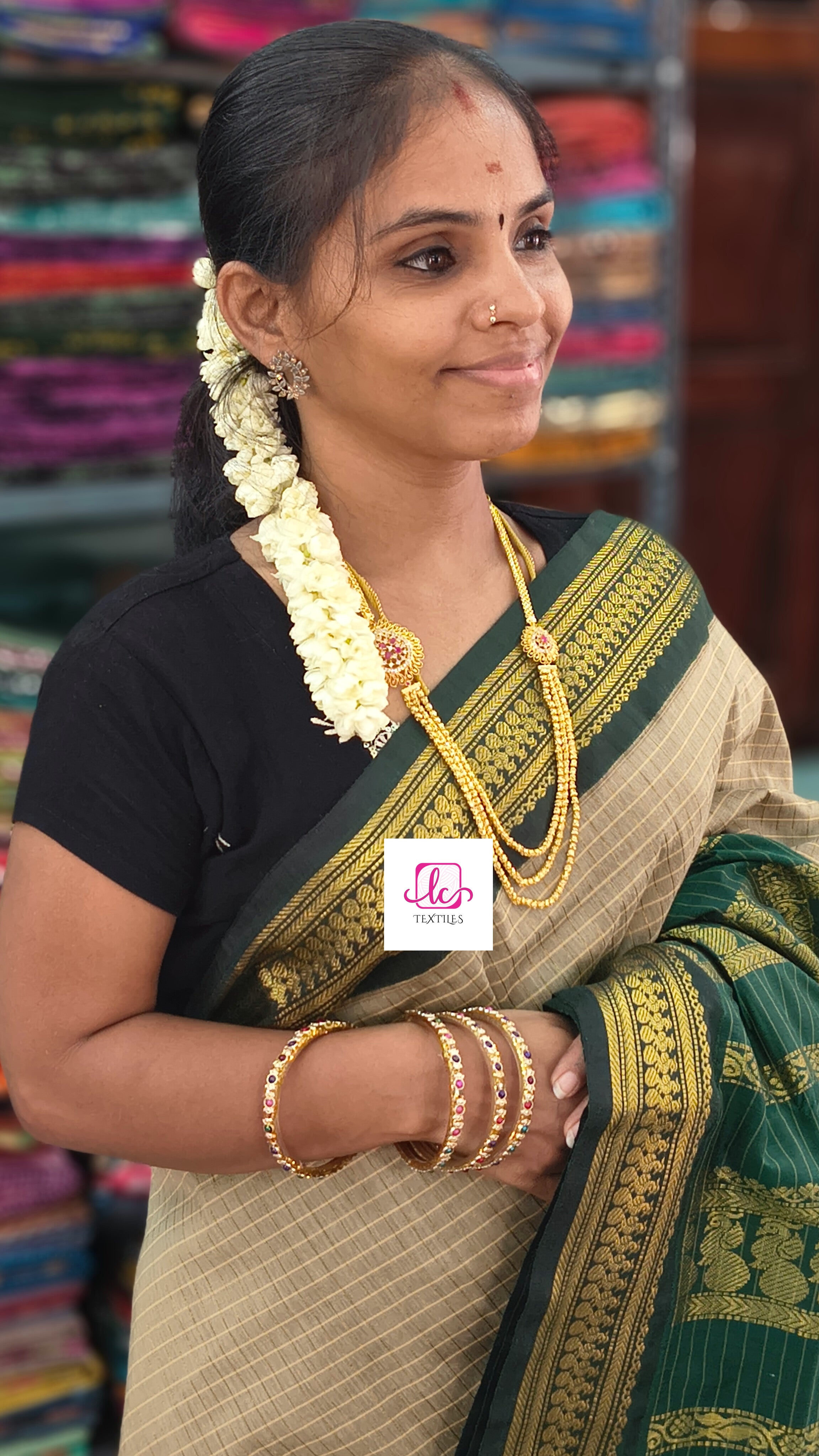 Kalyani cotton checks Muted olive gold 