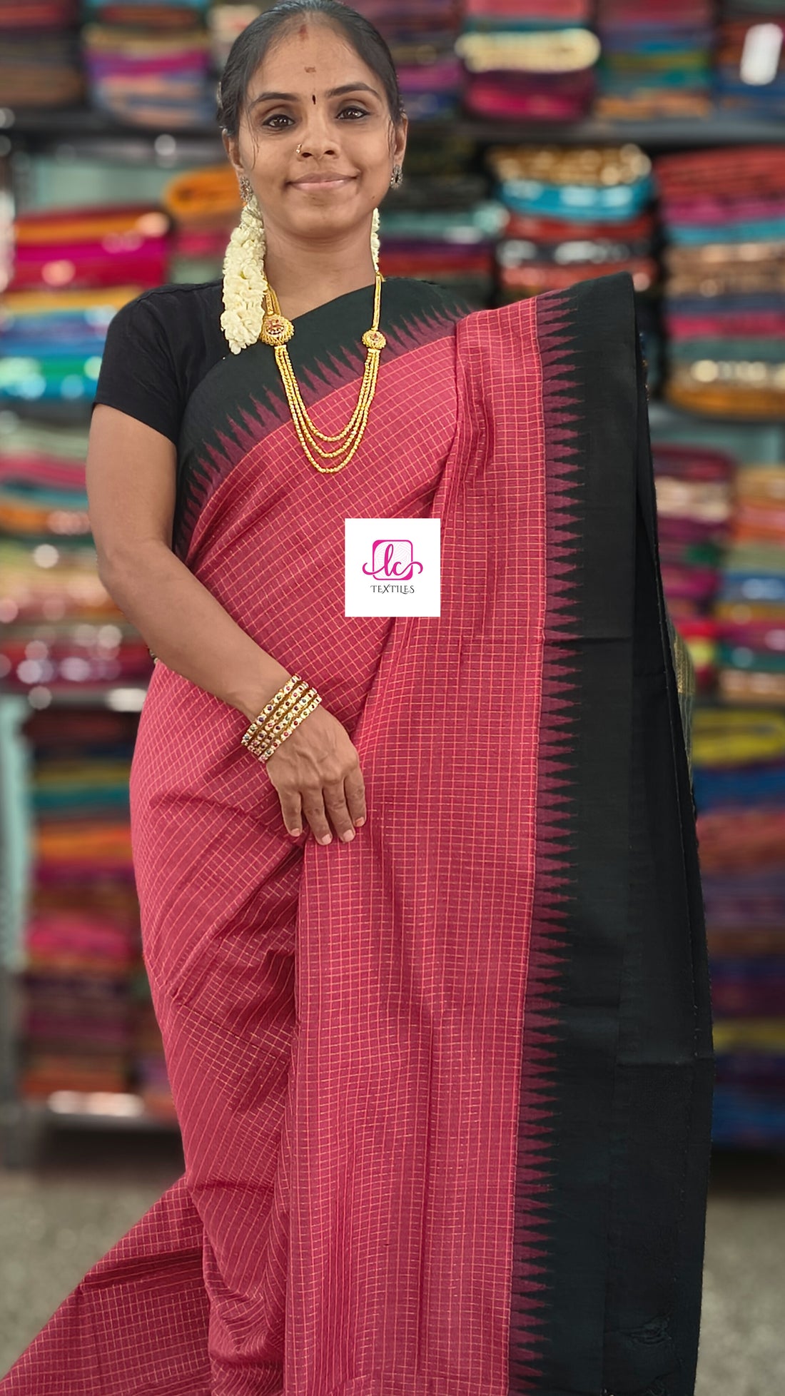 Kalyani cotton checks Deep coral peach