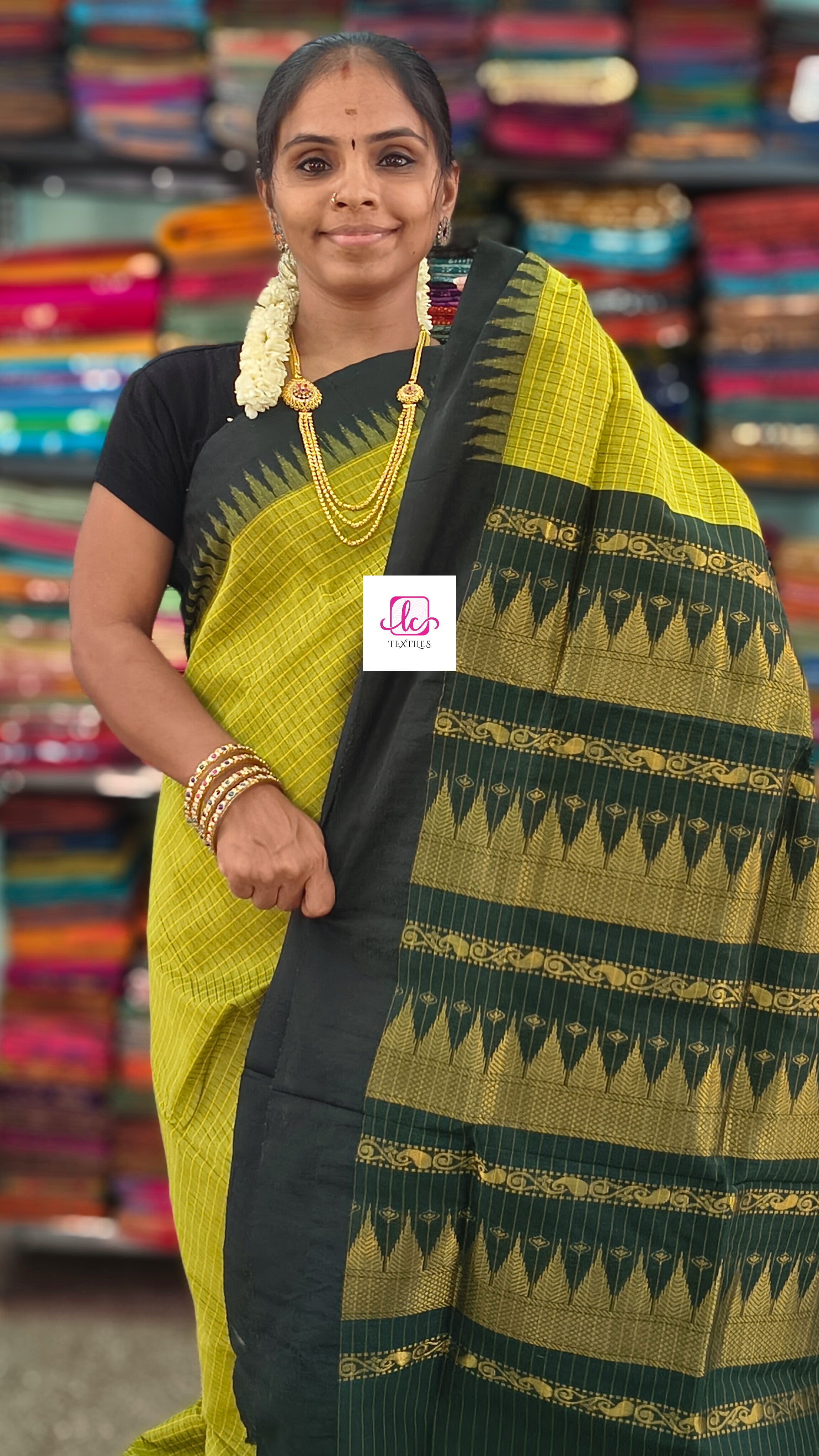 Kalyani cotton checks Lime green