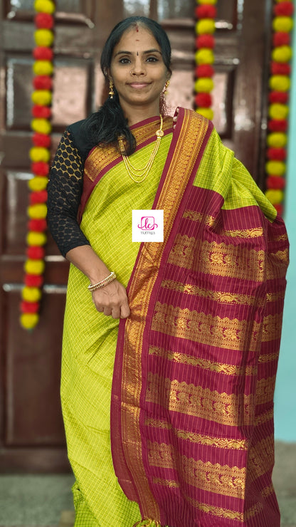 Kalyani cotton checks Lime green