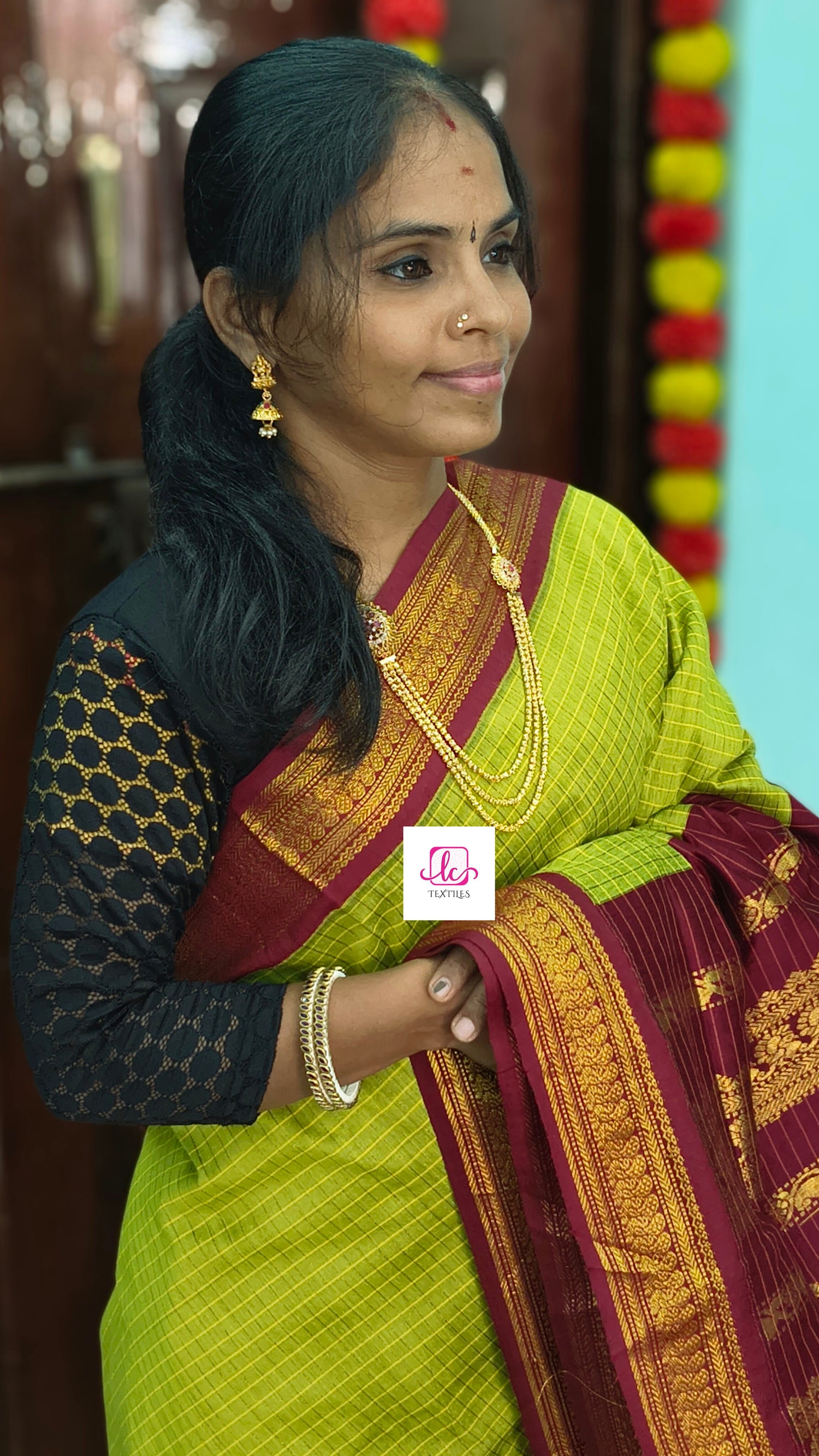 Kalyani cotton checks Lime green