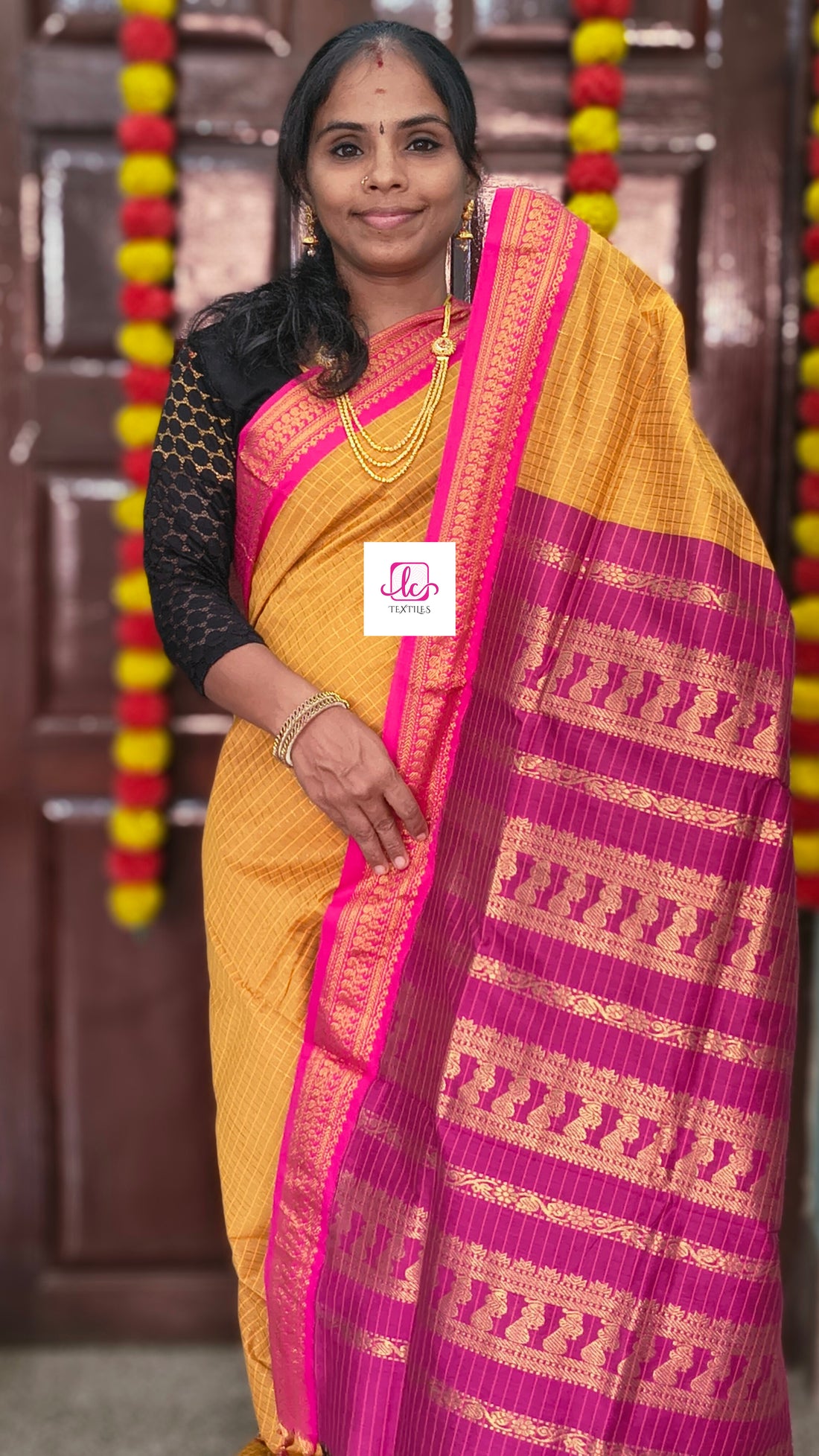 Kalyani cotton checks Mustard yellow