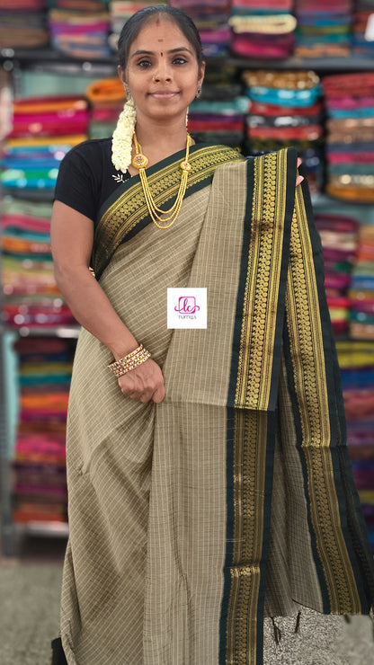 Kalyani cotton checks Muted olive gold 
