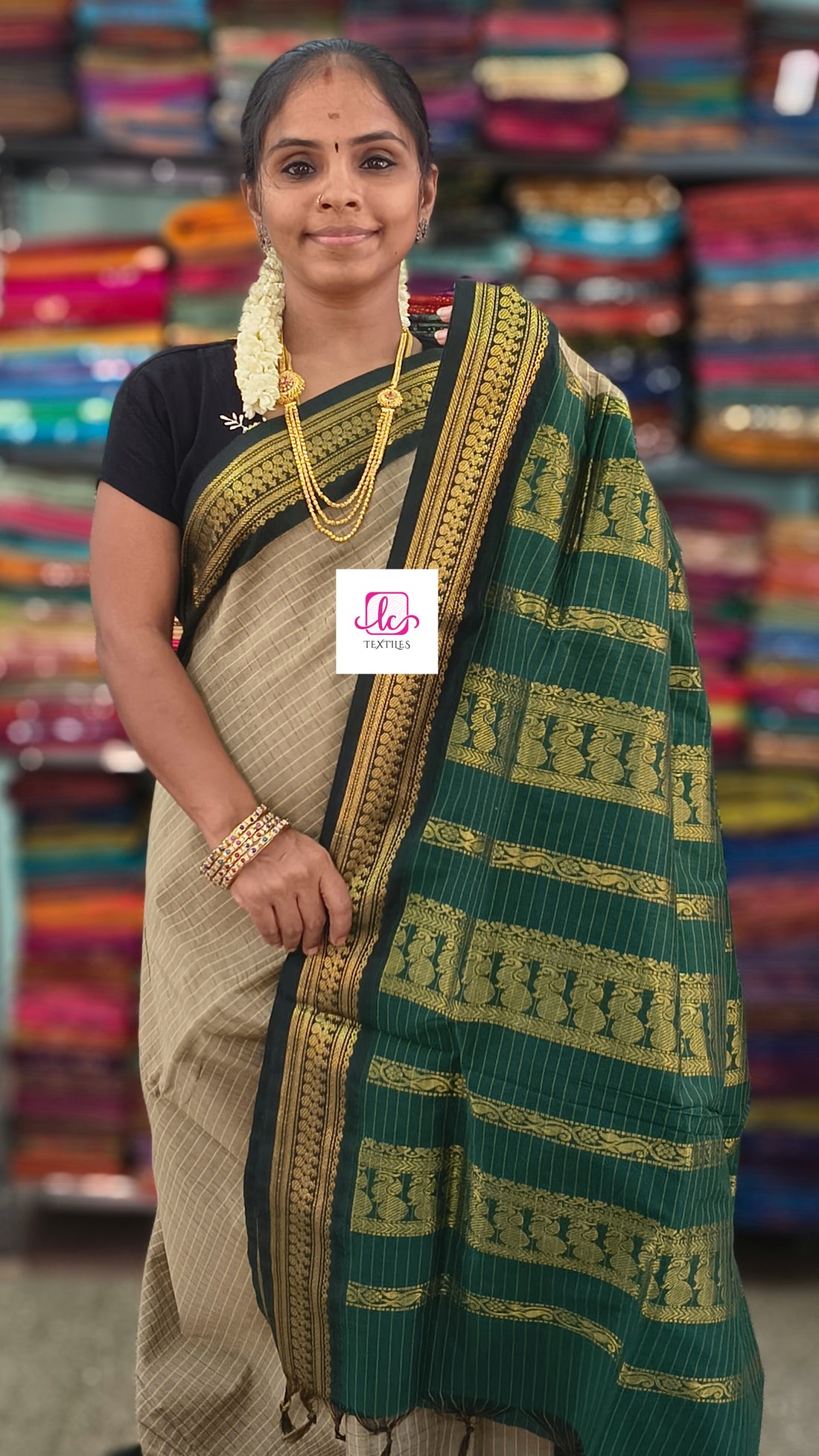 Kalyani cotton checks Muted olive gold