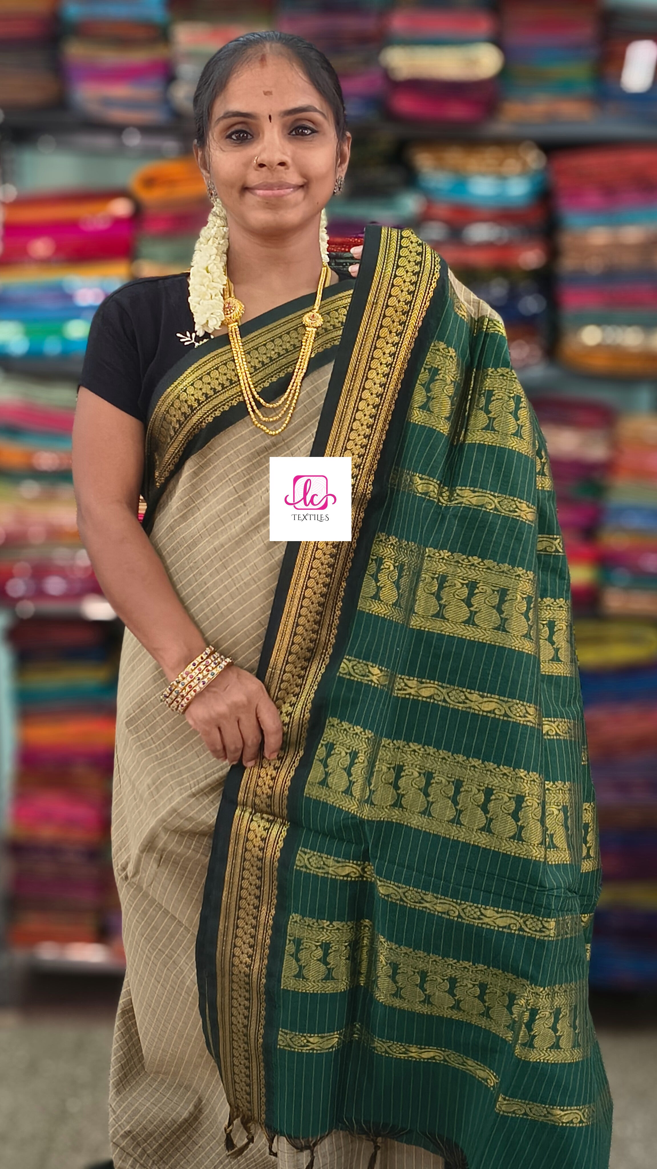 Kalyani cotton checks Muted olive gold 