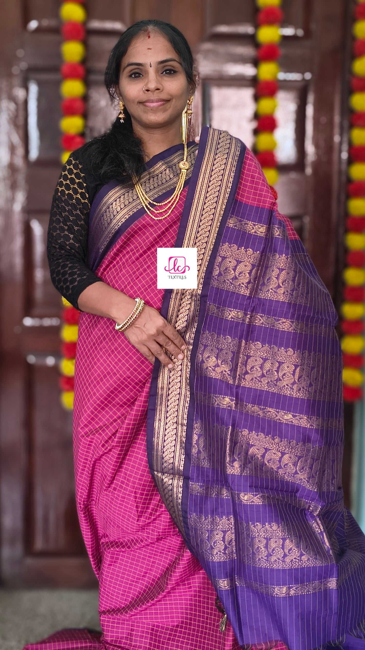 Kalyani cotton checks Pink