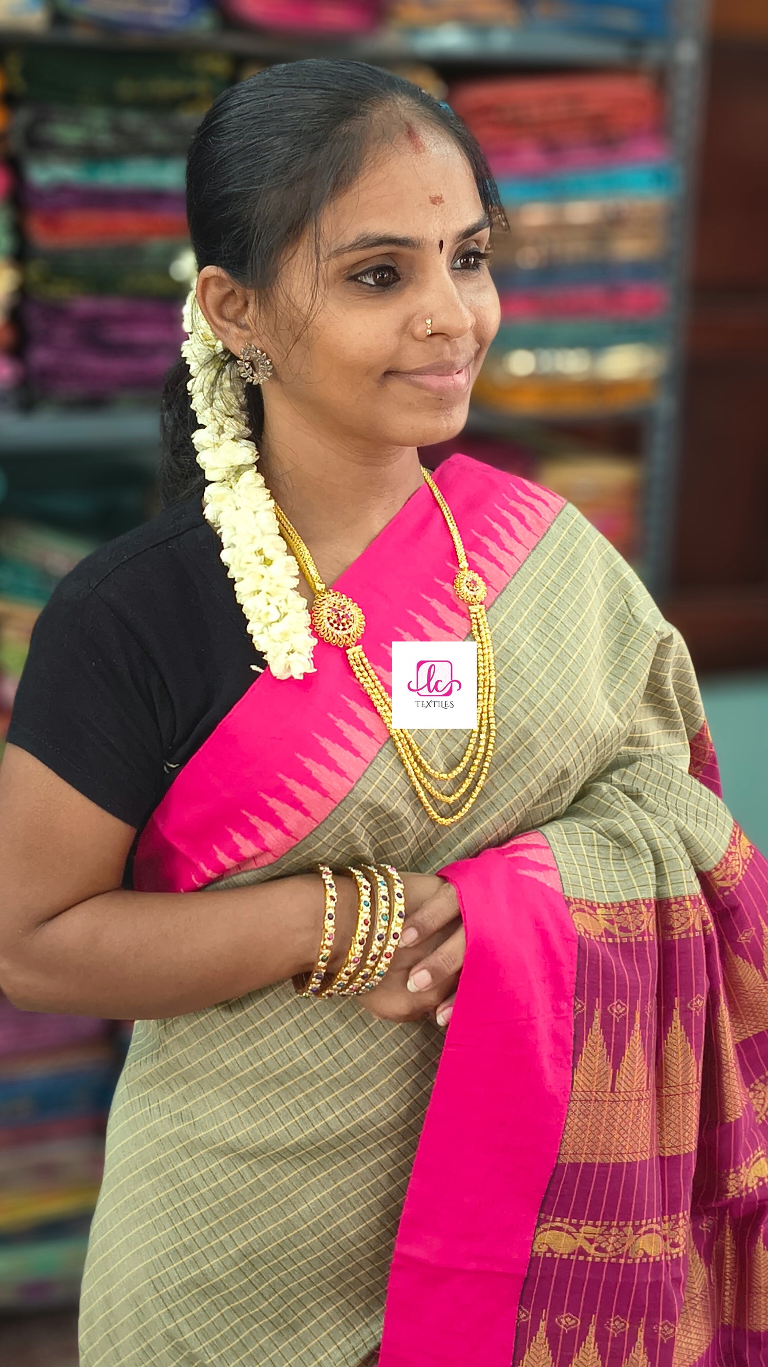 Kalyani cotton checks soft Sage green