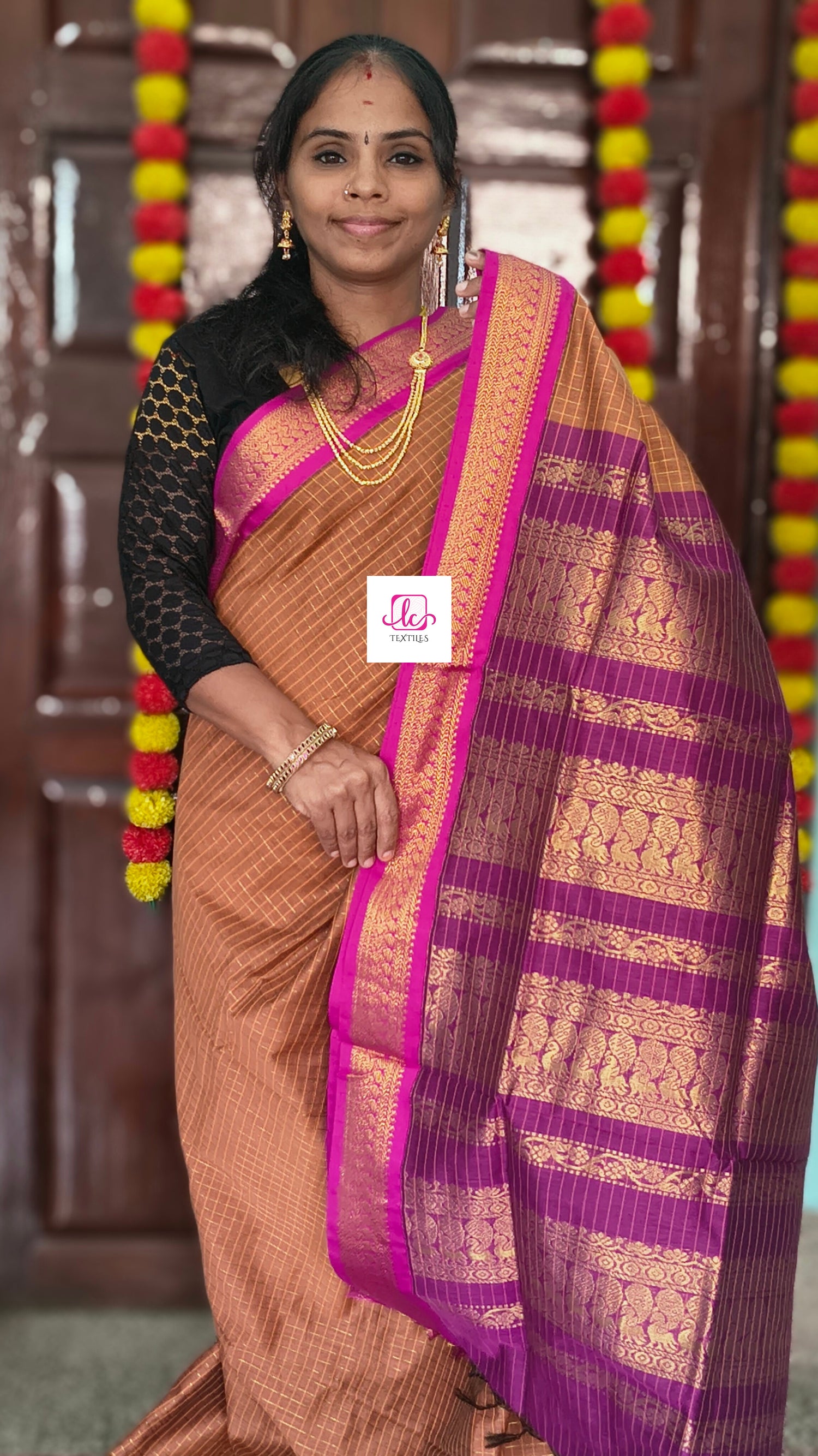 Kalyani cotton checks Warm peach