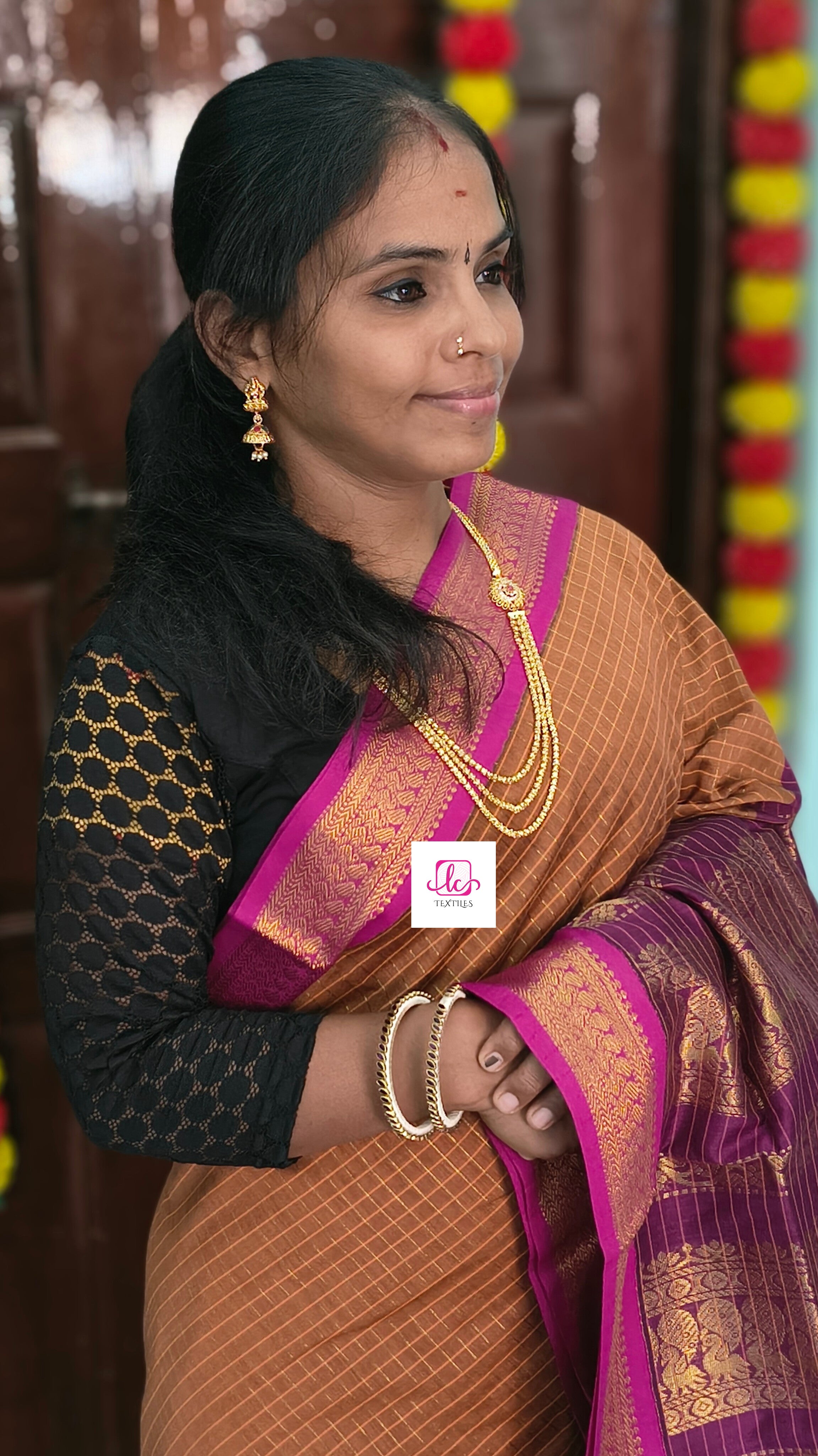 Kalyani cotton checks Warm peach