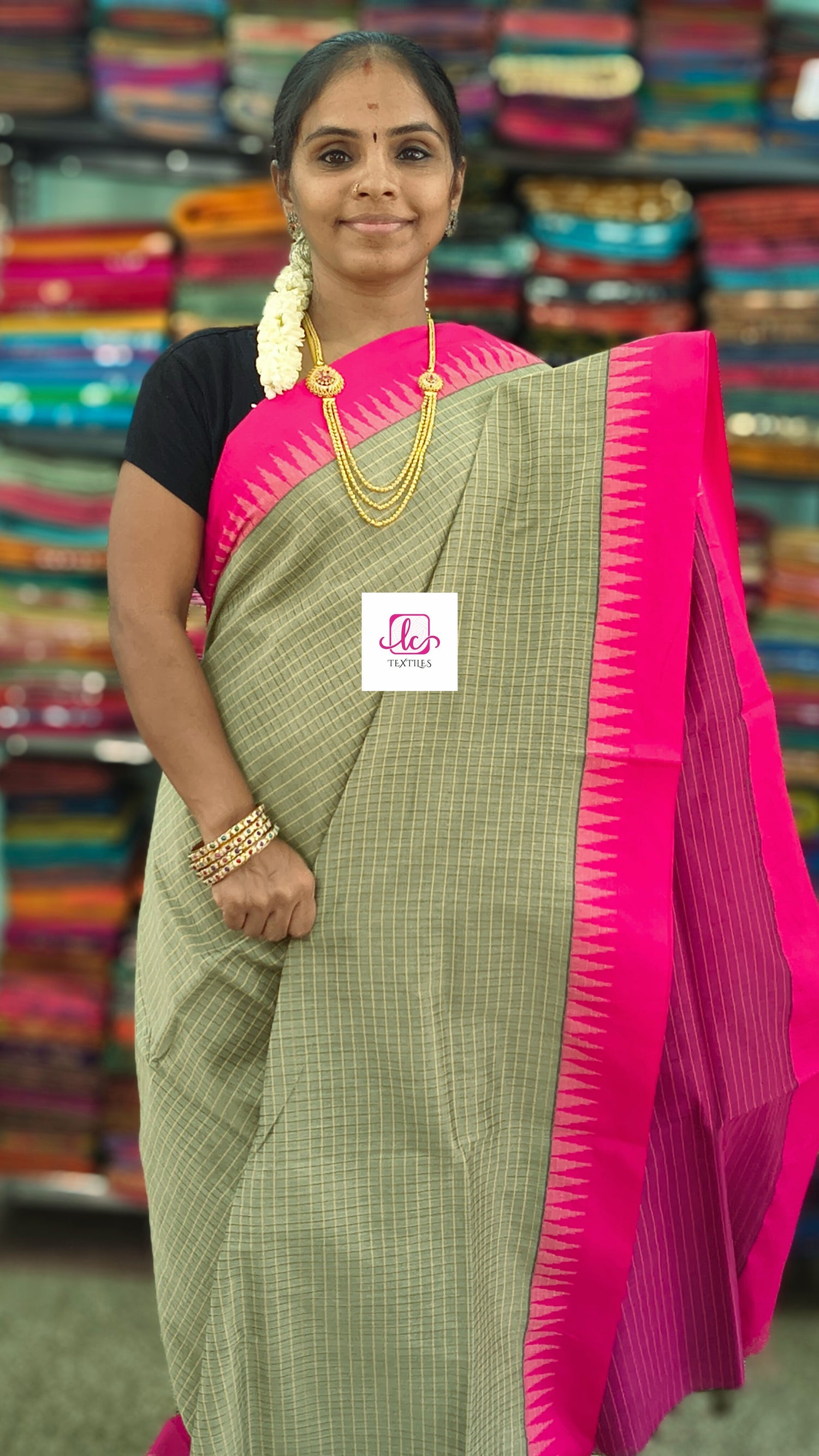 Kalyani cotton checks soft Sage green