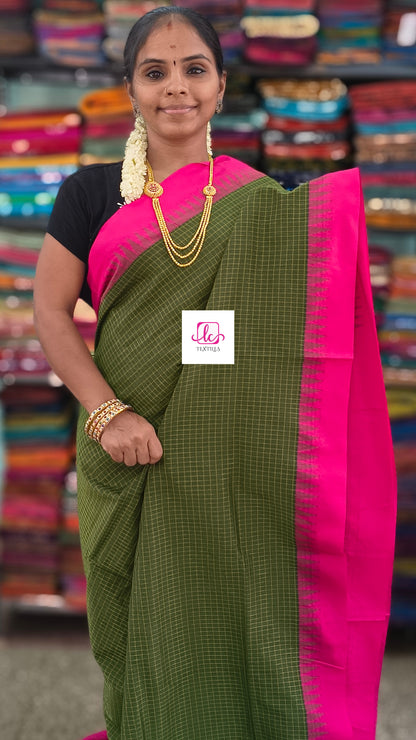 Kalyani cotton checks Forest green