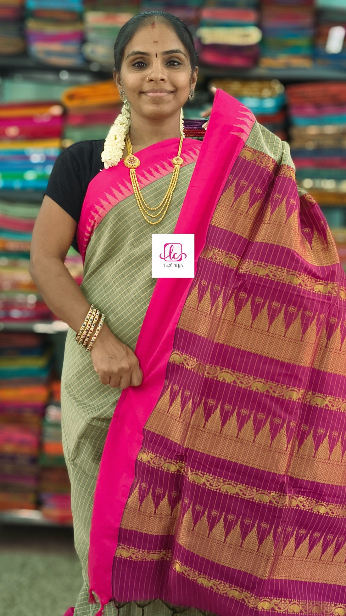 Kalyani cotton checks soft Sage green